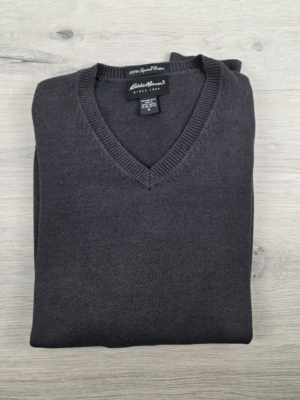 Vtg Eddie Bauer V Neck Sweater Mens XL Gray Pullover Supima Cotton UK
